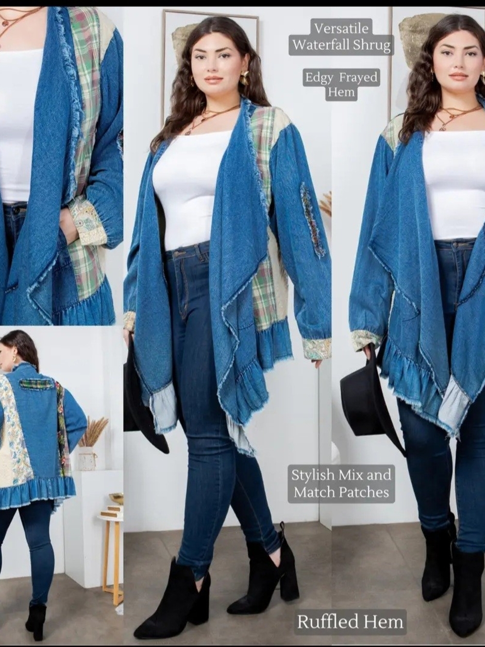 Denim Blue Waterfall Patchwork Shrug -